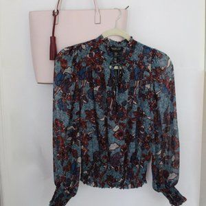 Rachel Zoe long-sleeve sheer floral print blouse, multicolor, sz XS
